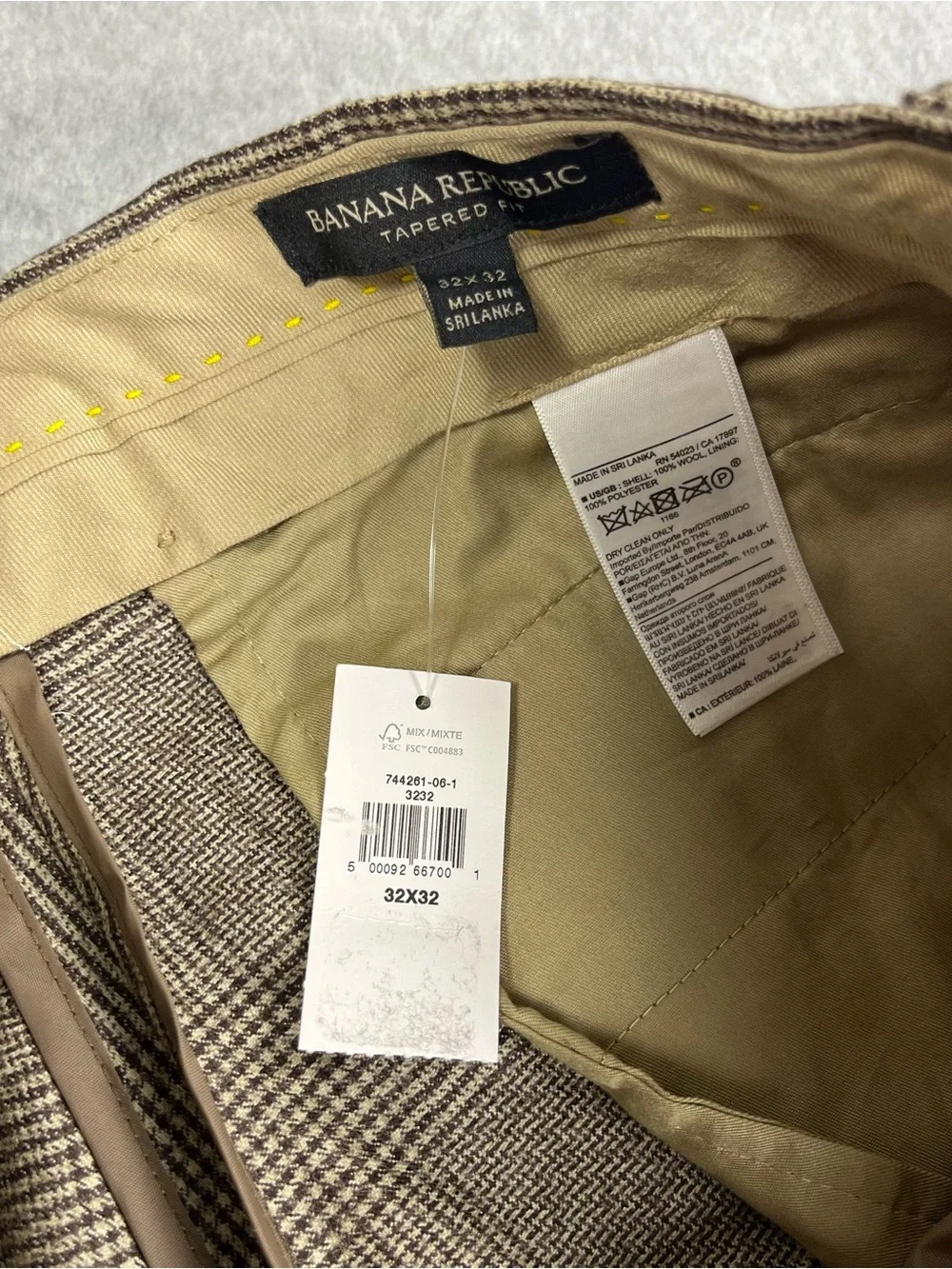 Banana Republic Pants Men’s 32x32 Brown Prince of Wales Virgin Wool NWT
